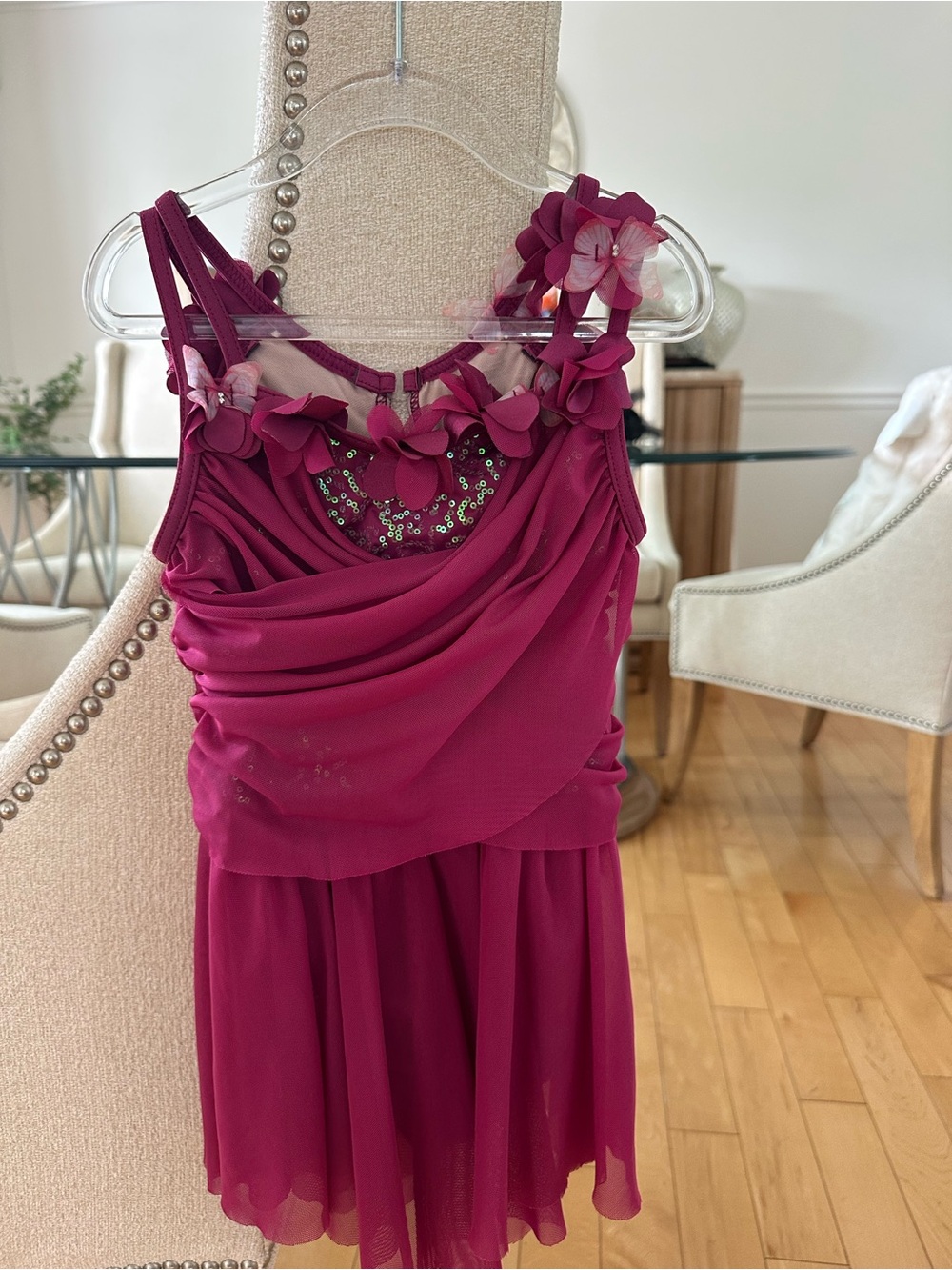 Girls Fuchsia Floral Sequin Chiffon Dress- Fairy dress. Weissman size IC